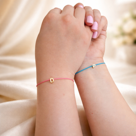 Bratara personalizata cu initiala placata cu aur, snur special ajustabil [10]