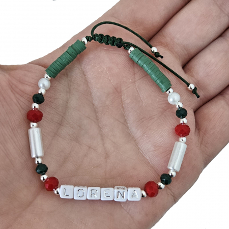 Bratara personalizata cu nume argintiu, model Craciun, cu cristale si snur ajustabil [1]