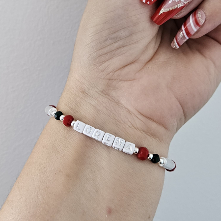 Cadouri pentru Craciun - Bratara personalizata cu nume argintiu, model Craciun, cu cristale si snur ajustabil