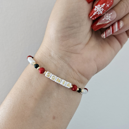 Bratara personalizata cu nume auriu, model Craciun, cu cristale si snur ajustabil [5]