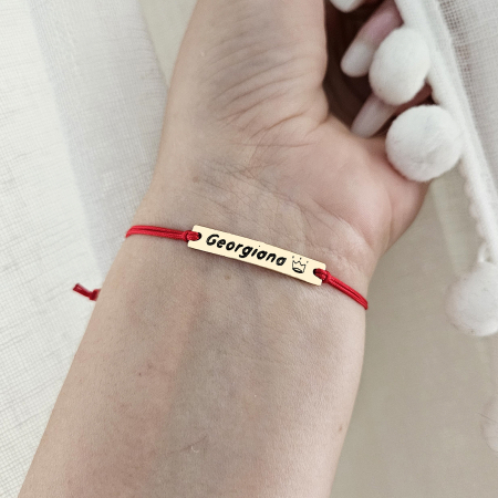Power Couple - Bratara personalizata cu nume gravat pe placuta placata cu aur, cu snur special ajustabil