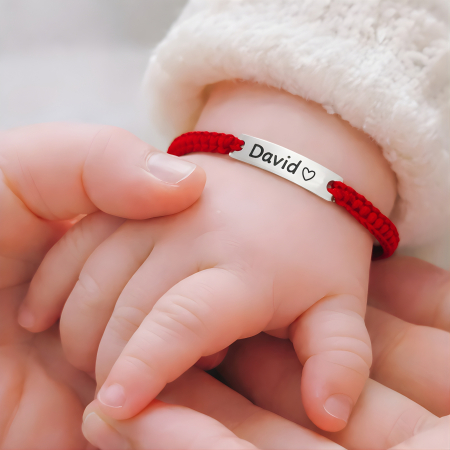 Bratari pentru copii - Brățară personalizată cu nume gravat pe inox argintiu waterproof, potrivită pentru bebeluși, copii și adulți. Alege mărimea și culoarea șnurului.