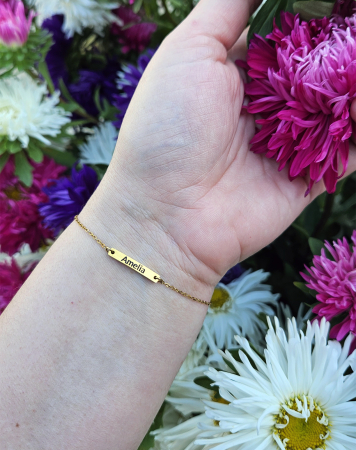 Brățară personalizată cu nume gravat pe plăcuță din inox auriu [5]