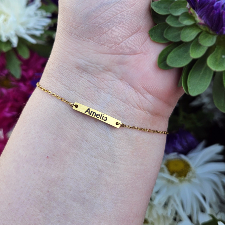 Bratari Cuplu - Brățară personalizată cu nume gravat pe plăcuță din inox auriu
