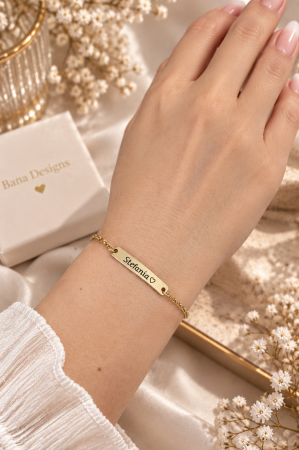 Brățară Personalizată cu Nume și Inimioară, Oțel Inoxidabil Placat cu Aur 18K [3]