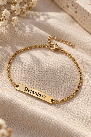 Brățară Personalizată cu Nume și Inimioară, Oțel Inoxidabil Placat cu Aur 18K [1]