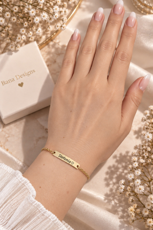 Brățară Personalizată cu Nume și Inimioară, Oțel Inoxidabil Placat cu Aur 18K [5]
