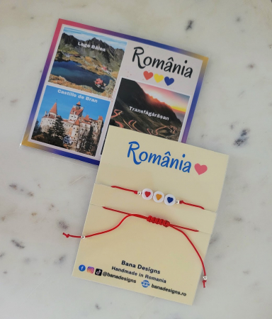 Bratara Romania, cu inimioare in culorile steagului Romanesc, suvenir din Romania cu snur ajustabil [5]