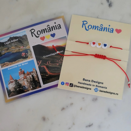 Bratara Romania, cu inimioare in culorile steagului Romanesc, suvenir din Romania cu snur ajustabil [4]