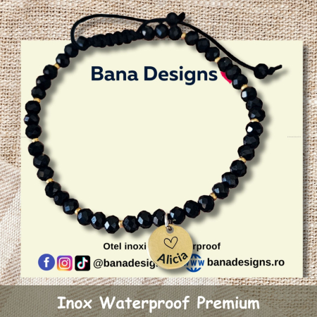Brățară Personalizată din Inox Waterproof cu Cristale Negre, cu Nume Gravat [2]
