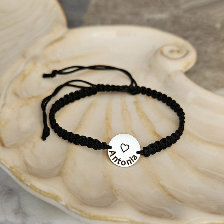 Brățară personalizată cu nume și inimioară gravate pe bănuț din inox [2]