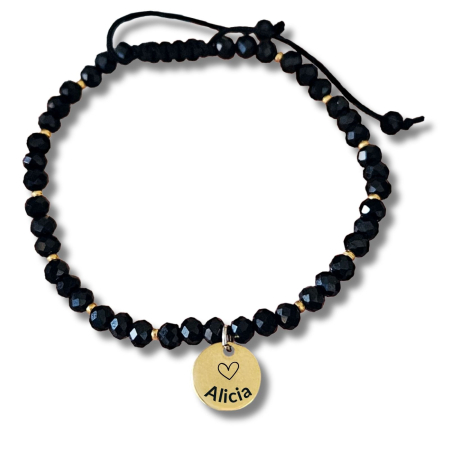 Bratari pentru EA - Brățară Personalizată din Inox Waterproof cu Cristale Negre, cu Nume Gravat