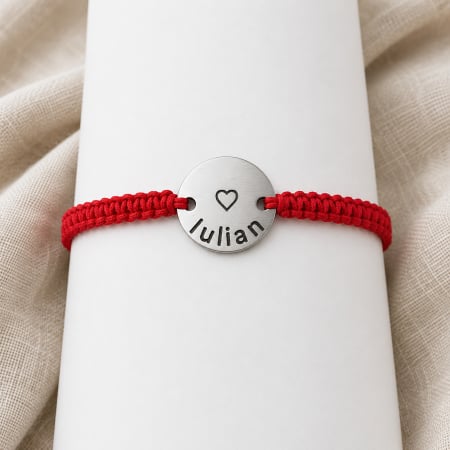 Bratari pentru EA - Brățară personalizată cu nume și inimioară gravate pe bănuț din inox