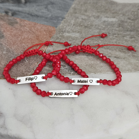 Brățară personalizată pentru copii și bebeluși din inox waterproof, gravată cu nume și inimioară. Șnur ajustabil, cristale colorate, ambalaj elegant, cadou perfect. [5]