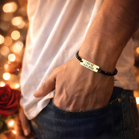 Bratara personalizata pentru cuplu, cu initiale, semnul infinitului, data relatiei si margele din cristal [1]