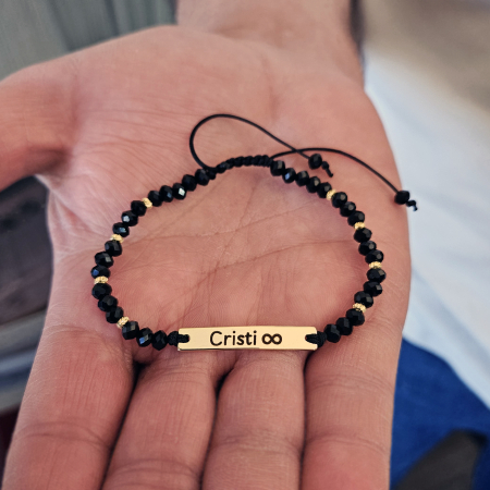 Bratara placata cu aur de 18K personalizata cu nume, cristale negre [6]