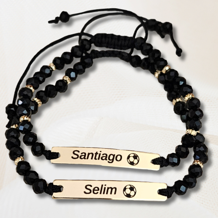 Bratara placata cu aur de 18K personalizata cu nume, cristale negre [2]