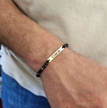 Bratara placata cu aur de 18K personalizata cu nume, cristale negre [3]