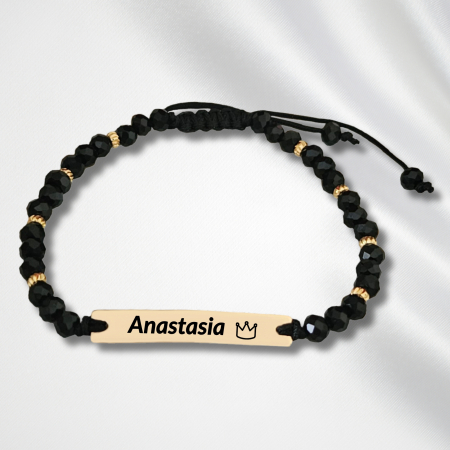 Bratari pentru EA - Bratara placata cu aur de 18K personalizata cu nume, cristale negre