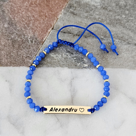 Bratara placata cu aur de 18K personalizata cu nume, cristale roz [6]