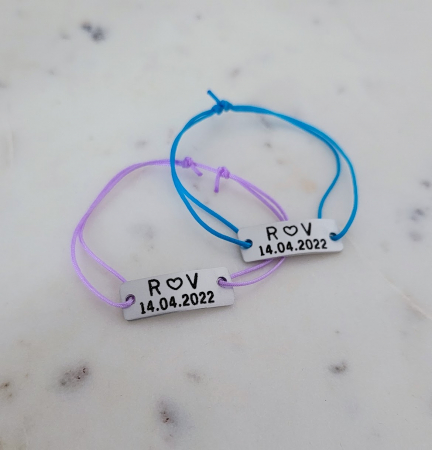 Bratari personalizate pentru cuplu, cu initiale si data relatiei, snur ajustabil simplu, set de 2 [5]