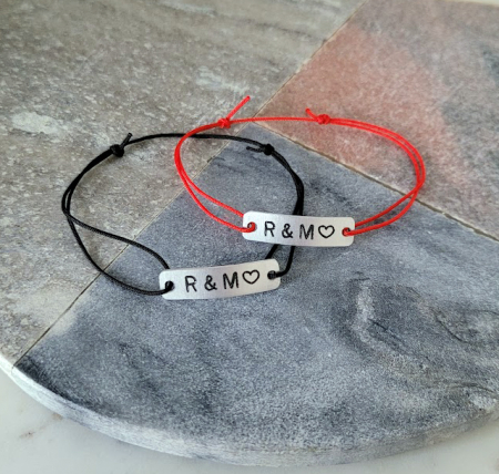 Bratari personalizate pentru cuplu, cu initiale si inimioara, snur ajustabil simplu, set de 2 [3]