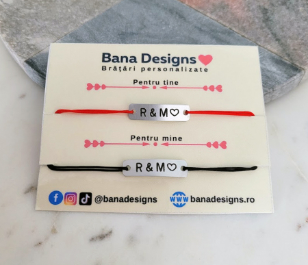 Bratari personalizate pentru cuplu, cu initiale si inimioara, snur ajustabil simplu, set de 2 [4]