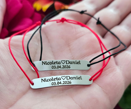 Brățări personalizate pentru cuplu din inox 304, cu nume și data relației [4]