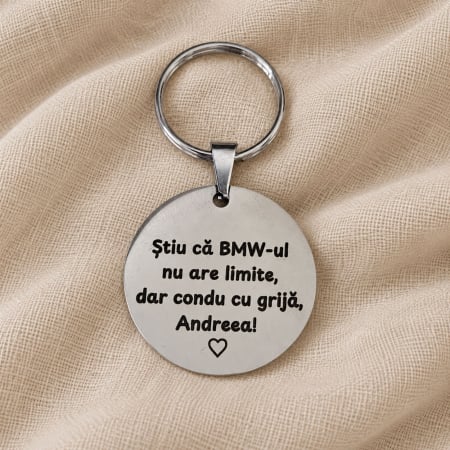 Brelocuri - Breloc auto personalizat din oțel inoxidabil, gravat cu mesaj și logo mașină, cadou pentru șofer, 35 mm