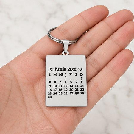 Brelocuri - Breloc Personalizat cu Calendar, Data Voastră Specială Gravata în Inox
