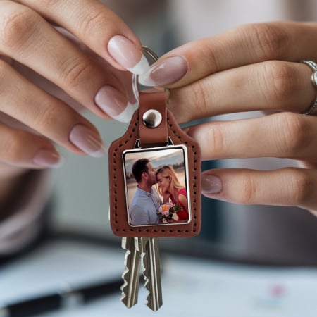 Brelocuri - Breloc personalizat cu fotografie, imitatie din piele, cadou pentru cuplu