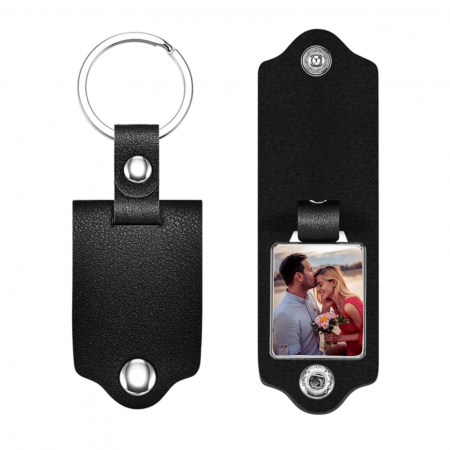 Brelocuri - Breloc personalizat cu fotografie, imitatie din piele neagra, cadou pentru cuplu