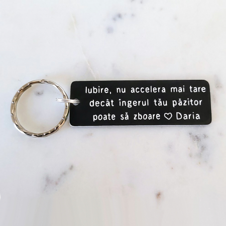 Breloc personalizat cu mesajul Iubire nu accelera mai tare decat ingerul tau poate sa zboare, cadou pentru cuplu [3]