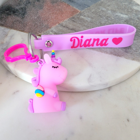 Breloc personalizat din silicon, cu unicorn roz [2]
