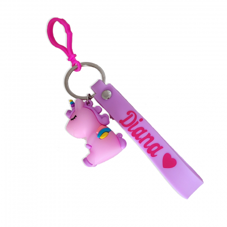 Accesorii par - Breloc personalizat din silicon, cu unicorn roz