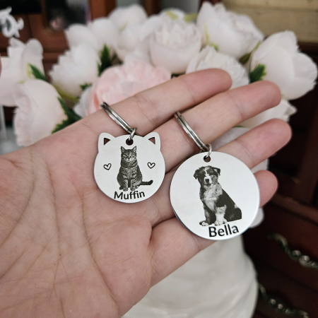 Medalion Personalizat Pisică cu Poză, Breloc Inox Gravat Foto, Medalion Animal de Companie, Cadou Iubitori de Pisici [4]