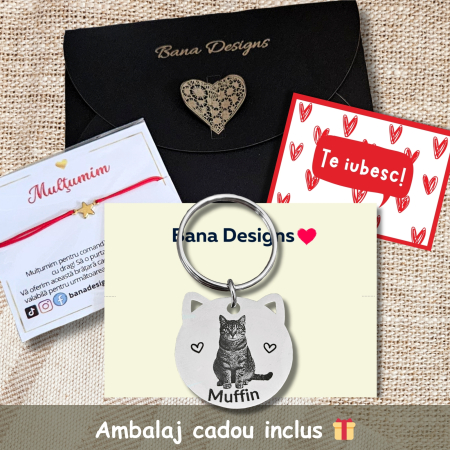 Medalion Personalizat Pisică cu Poză, Breloc Inox Gravat Foto, Medalion Animal de Companie, Cadou Iubitori de Pisici [3]
