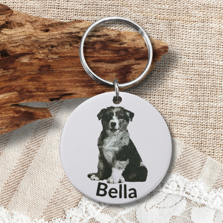 Breloc Personalizat cu Poză Animal de Companie, Breloc Inox Gravat Cățel Pisică [1]