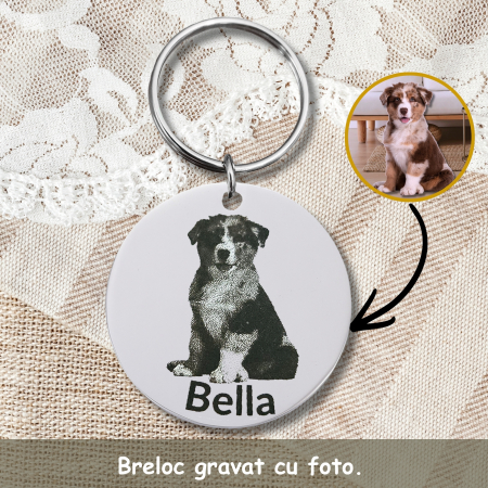 Brelocuri - Breloc Personalizat cu Poză Animal de Companie, Breloc Inox Gravat Cățel Pisică