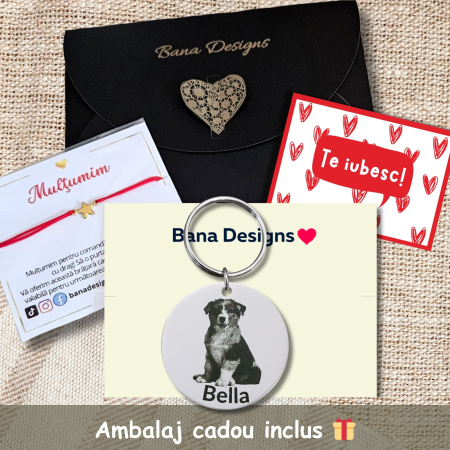 Breloc Personalizat cu Poză Animal de Companie, Breloc Inox Gravat Cățel Pisică [5]