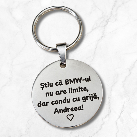 Breloc auto personalizat din oțel inoxidabil, gravat cu mesaj și logo mașină, cadou pentru șofer, 35 mm [3]