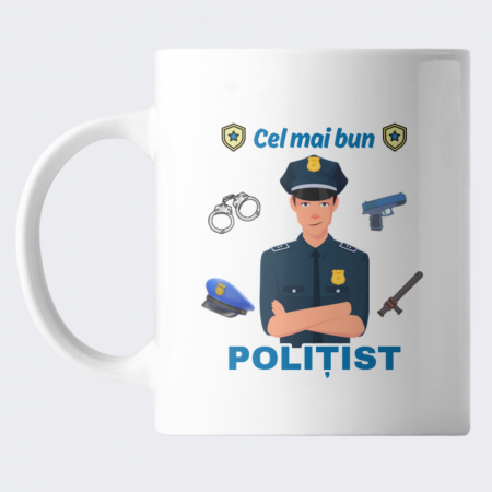 Cani Personalizate - Cana Cel mai bun Politist, personalizata cu mesaj si nume