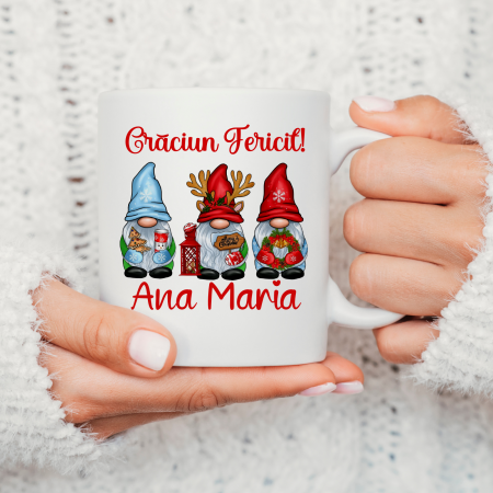 Cani Personalizate - Cana Craciun personalizata cu nume, gnom si urare