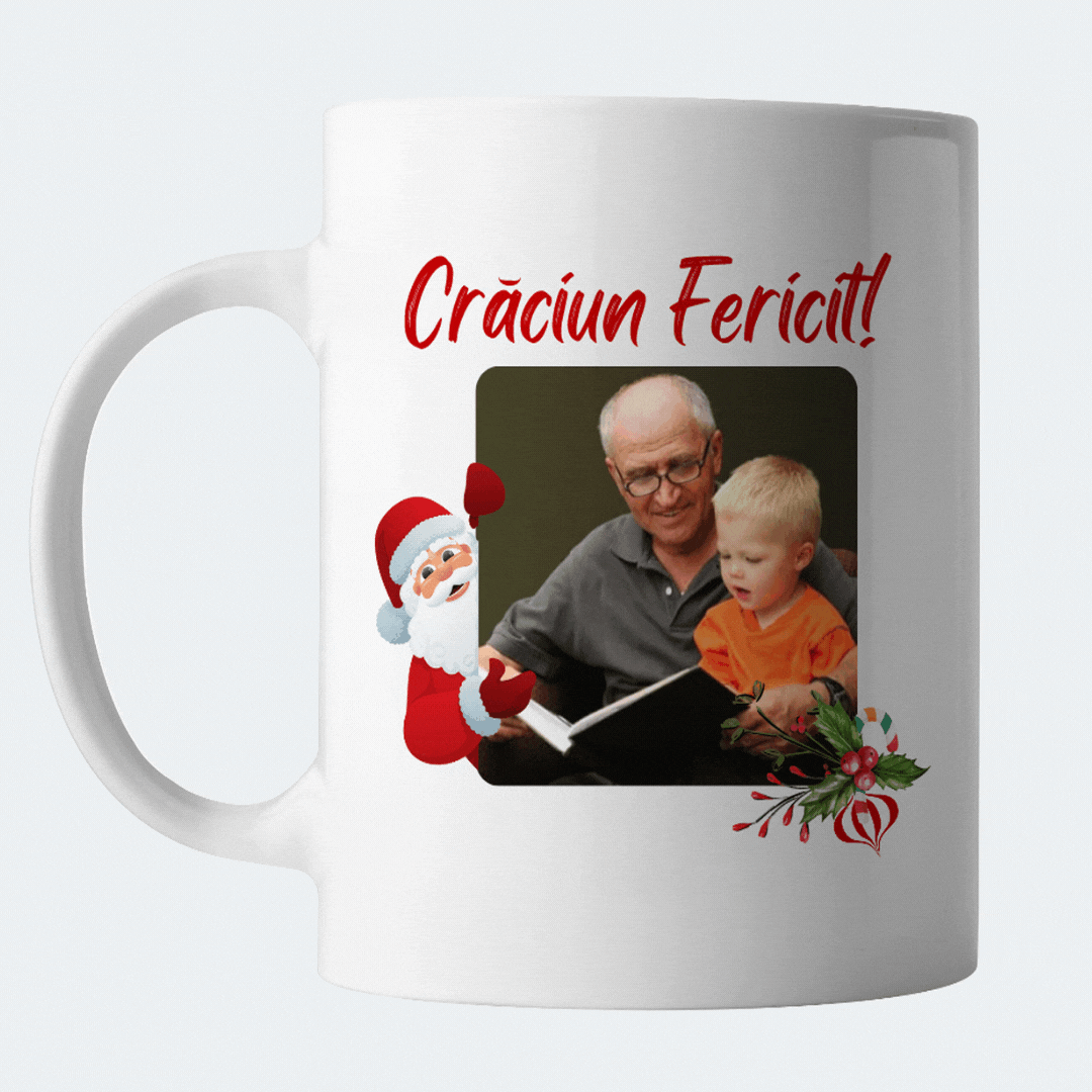 Cadouri pentru Craciun - Cana personalizata pentru bunic, cadou bunic, cu fotografie si mesaj special pentru bunicul, Craciun Fericit