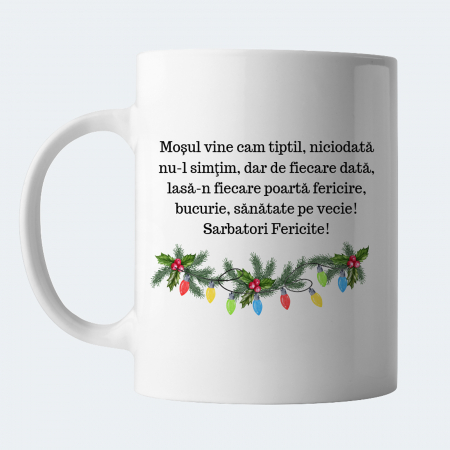 Cana Craciun personalizata cu nume si urare de sarbatori, Craciun Fericit, cu ren cu lumini [7]