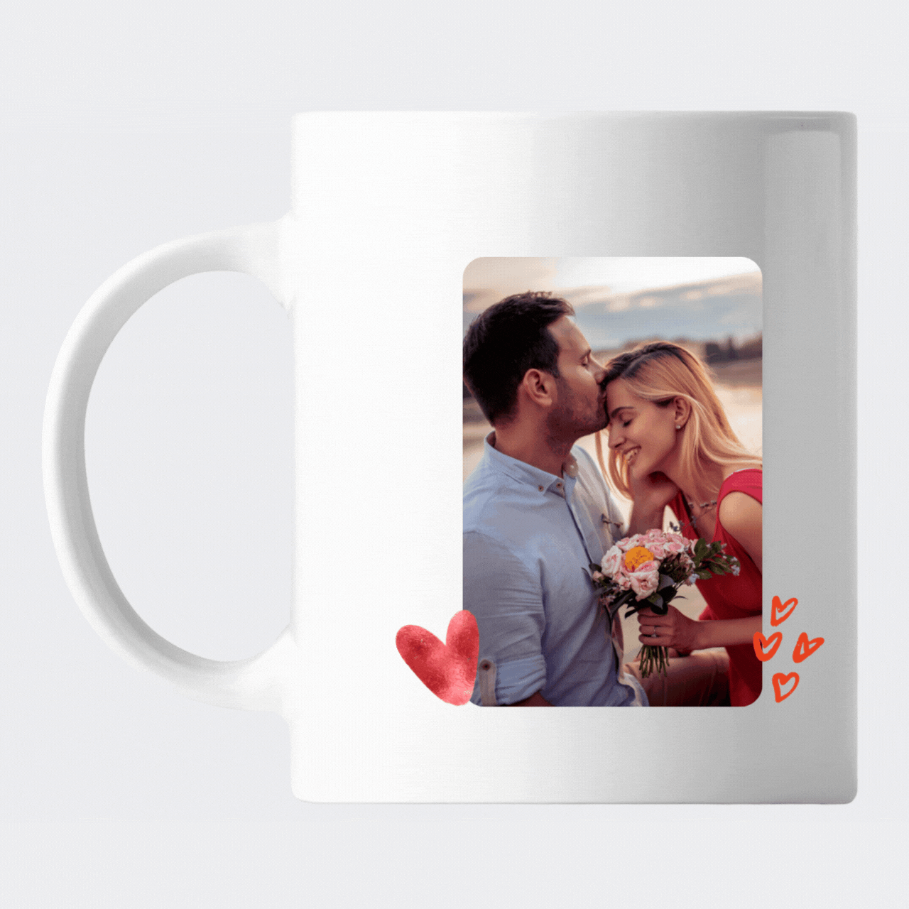 Cani Personalizate - Cana personalizata pentru cuplu, cu fotografie, nume si multe inimioare