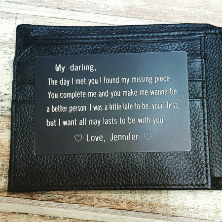 Card metalic personalizat, cu mesaj gravat pe placuta de aluminiu, insertie portofel [1]