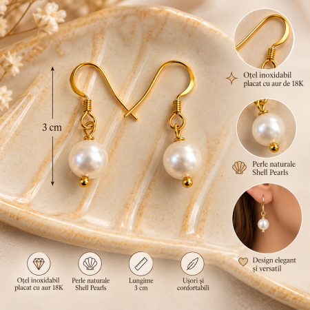 Cercei eleganți cu perle Shell, placați cu aur de 18K [2]