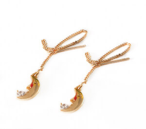 solid Mew Mew Saturday Cercei lungi, placati cu aur, ear threads cu semiluna si cristal cubic zirconia solid Mew Mew Saturday Cercei lungi, placati cu aur, ear threads cu semiluna si cristal cubic zirconia