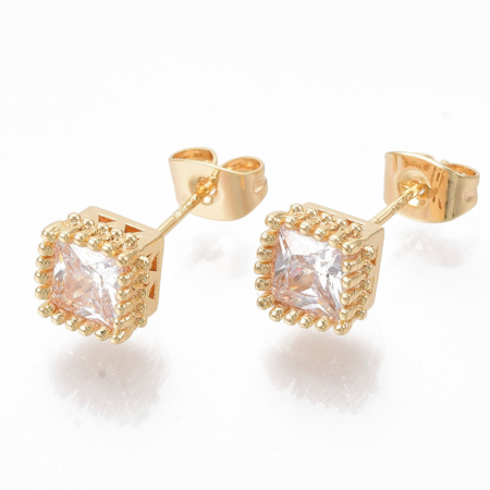 Cercei Stud patrati, placati cu aur de 18K cu cristale Cubic Zirconia [0]